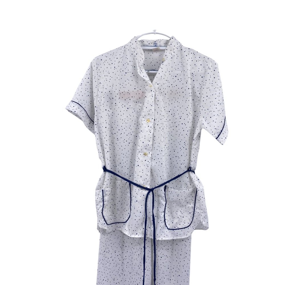 Vintage‎ Mary Jane two piece pajama set size 36 medium white blue polka dot 60s - Picture 2 of 12